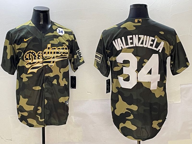 Men Los Angeles Dodgers #34 Valenzuela Camo Joint Name 2025 Nike MLB Jersey style 6